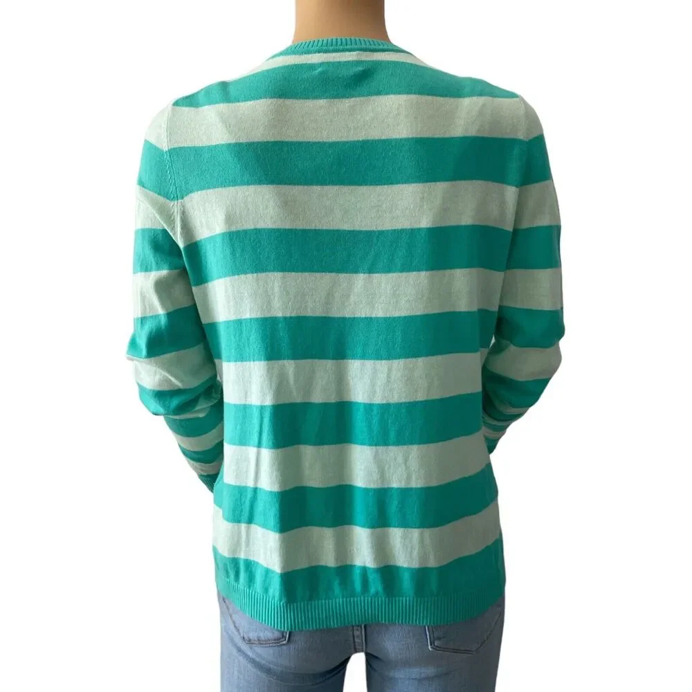 Lord & Taylor Women's Green Striped Button Up Cardigan Modal Sz /Petite small - Picture 5 of 10